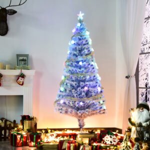 tall pre-lit Douglas fir artificial Christmas tree with realistic branches and LED lights