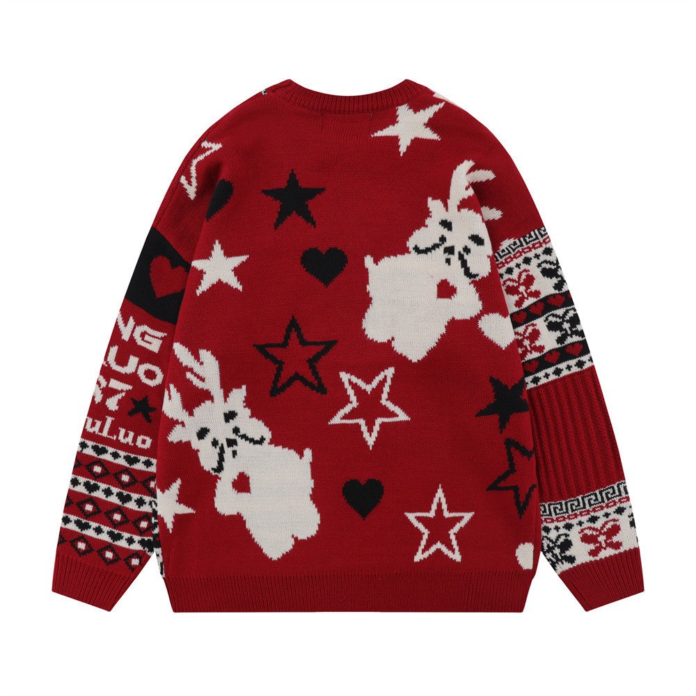 Christmas Cartoon Contrasting Color Jacquard Pullover Sweater - Image 4