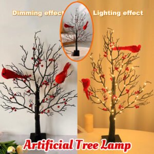 Lighted Mini Birch Tree Light LED Cardinals Christmas