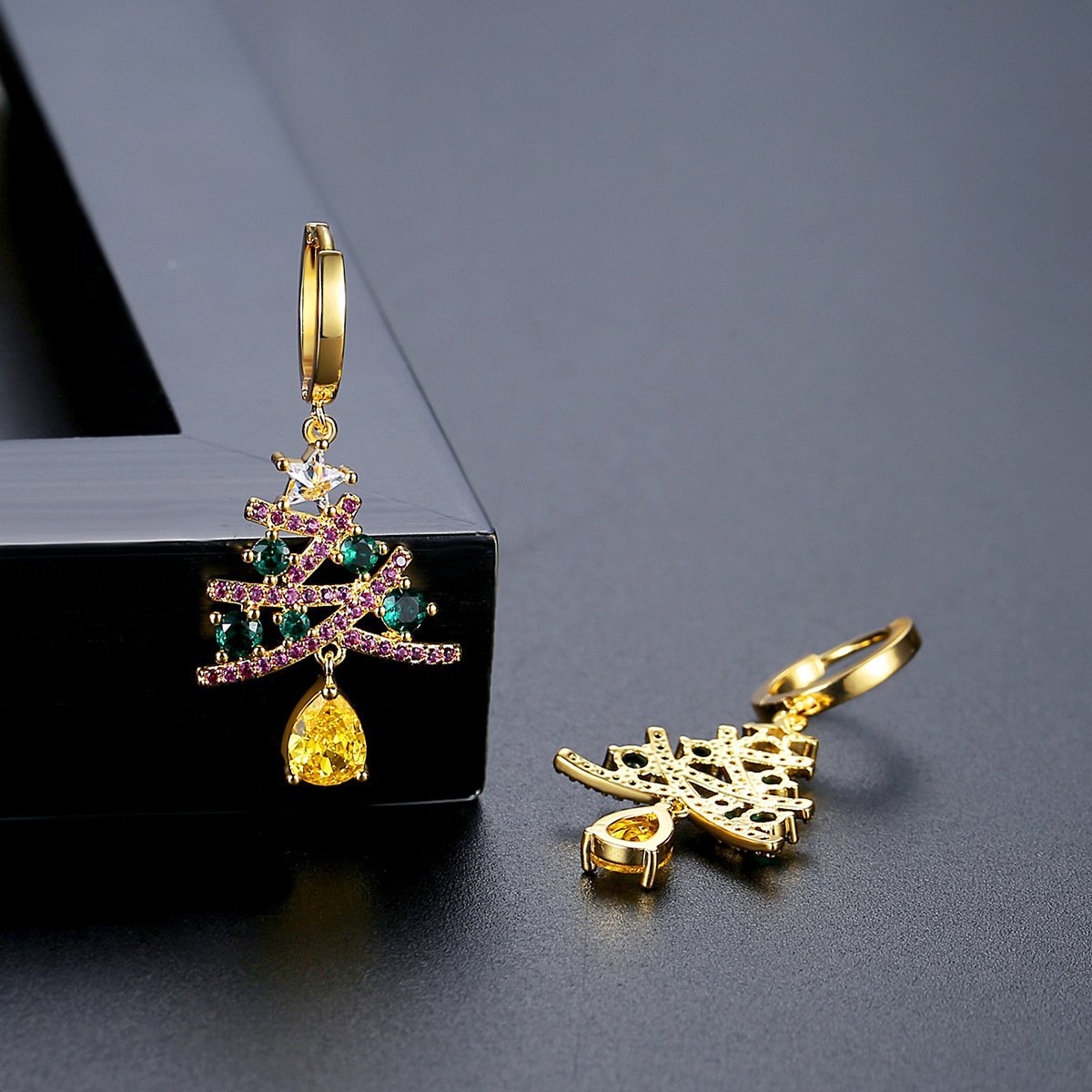 Shiny Rhinestone Christmas Tree Earrings - Image 5