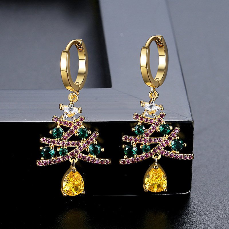Shiny Rhinestone Christmas Tree Earrings