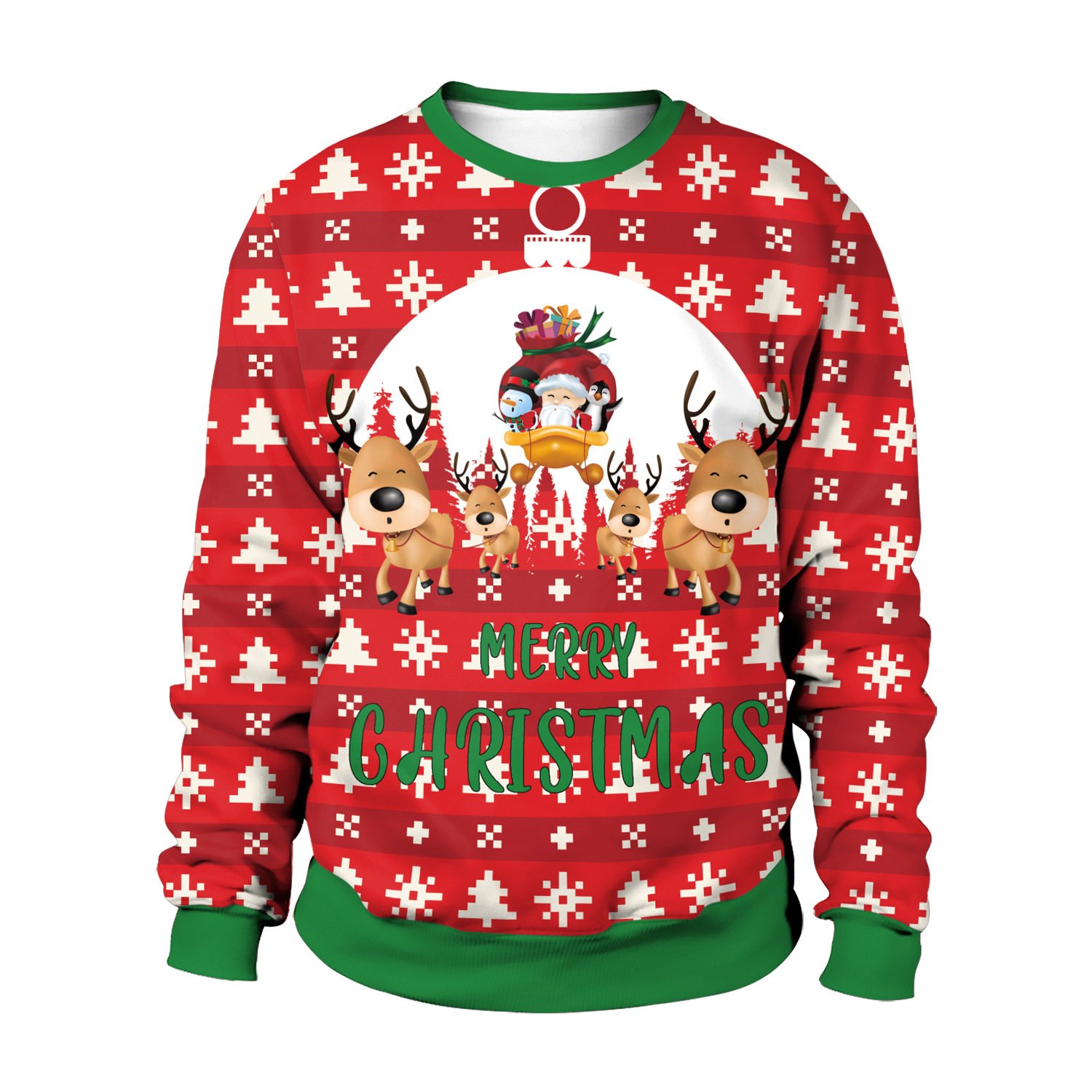 Men And Women Digital Printing Christmas Round Neck Sweater Tops - Image 5
