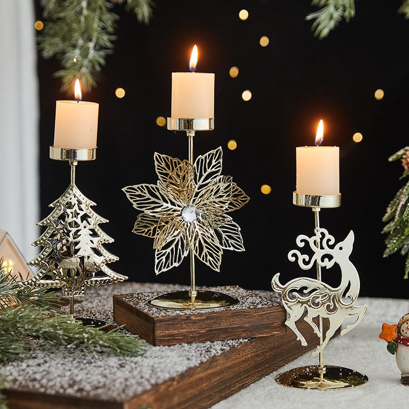Romantic Christmas Wrought Iron Candlestick Candle Tray Decoration - Image 2
