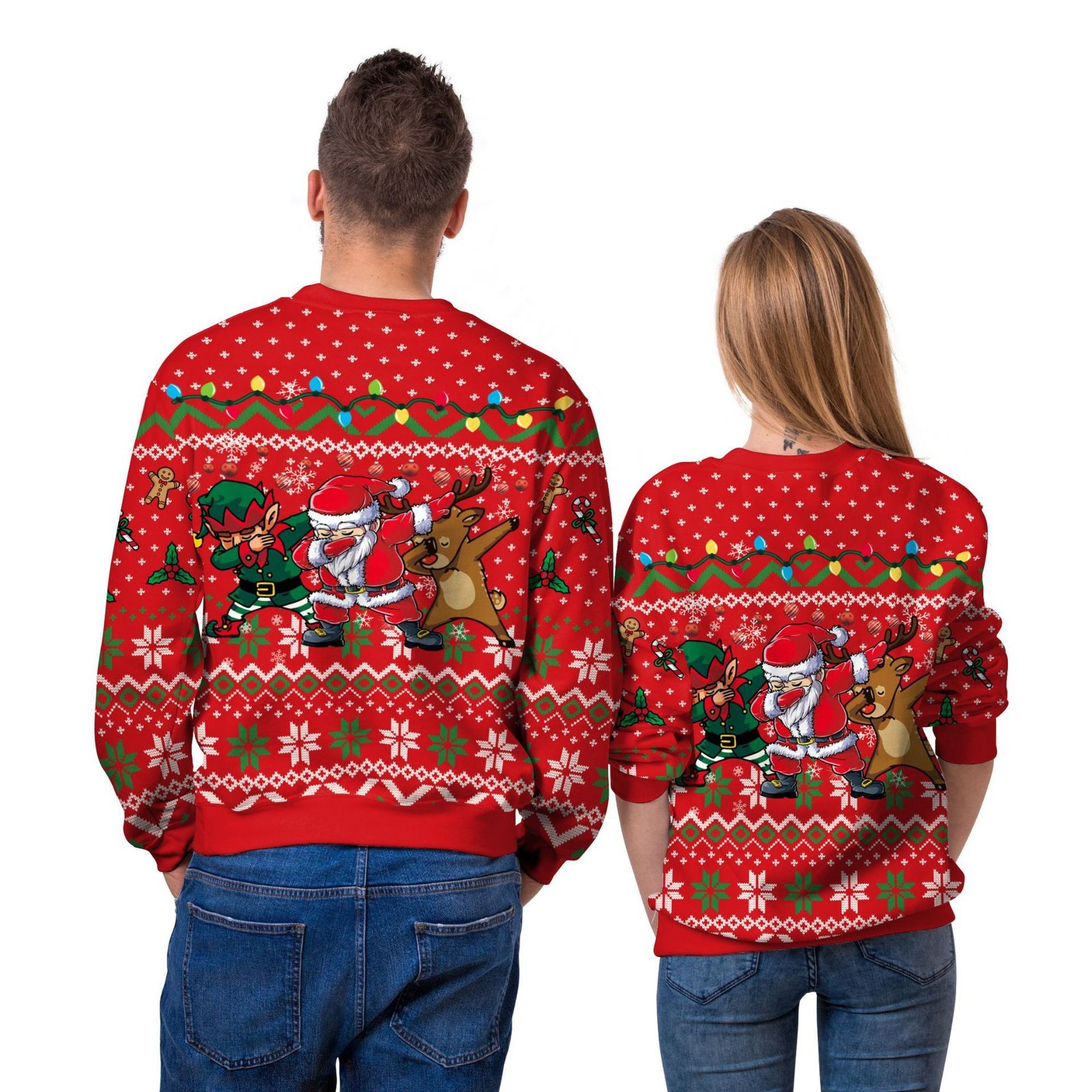 Men And Women Digital Printing Christmas Round Neck Sweater Tops - Image 2