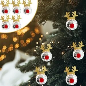 5PCS Disco Mirror Elk Horn Christmas Ball