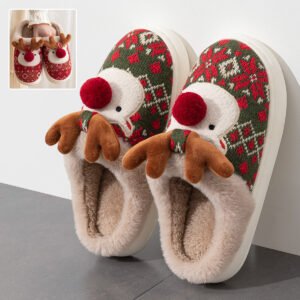 Cute Christmas Elk Plush Slippers Fashion Non-slip For Women