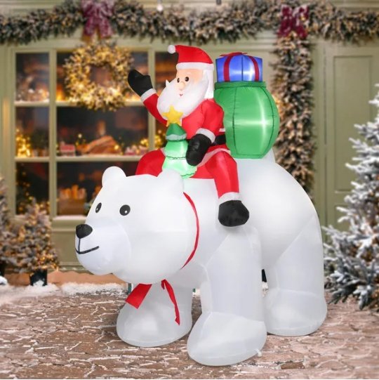 6ft 15W 7pcs LED Lights Santa Claus Rides Polar Bear Garden Santa Claus Decoration - Image 2