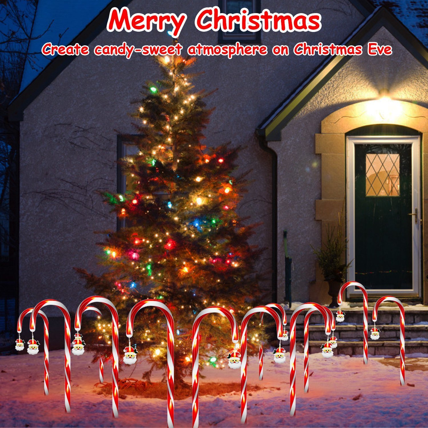 1Set Solar Christmas Candy Cane Lights With 12 Candies 72LEDs Outdoor - Image 6