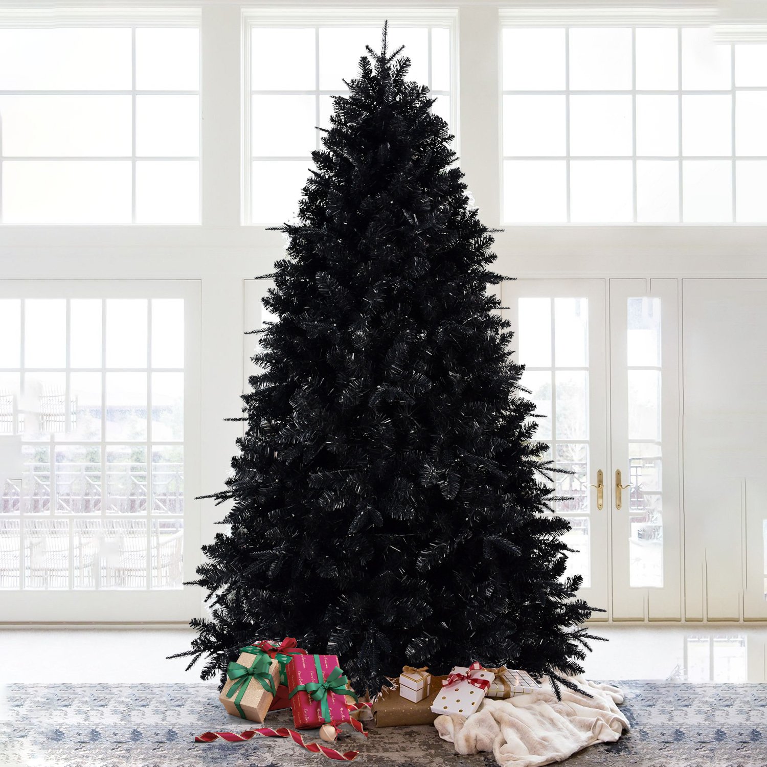 Prelit Black Christmas Tree With White Lights - Image 5