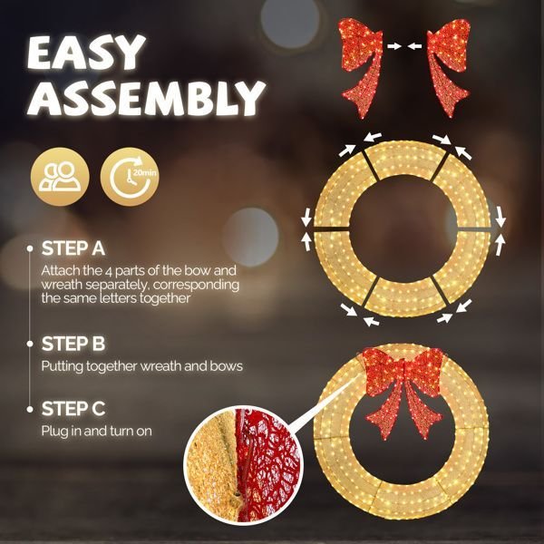 60in Pre-Lit Outdoor Christmas Wreath Decoration - Image 2