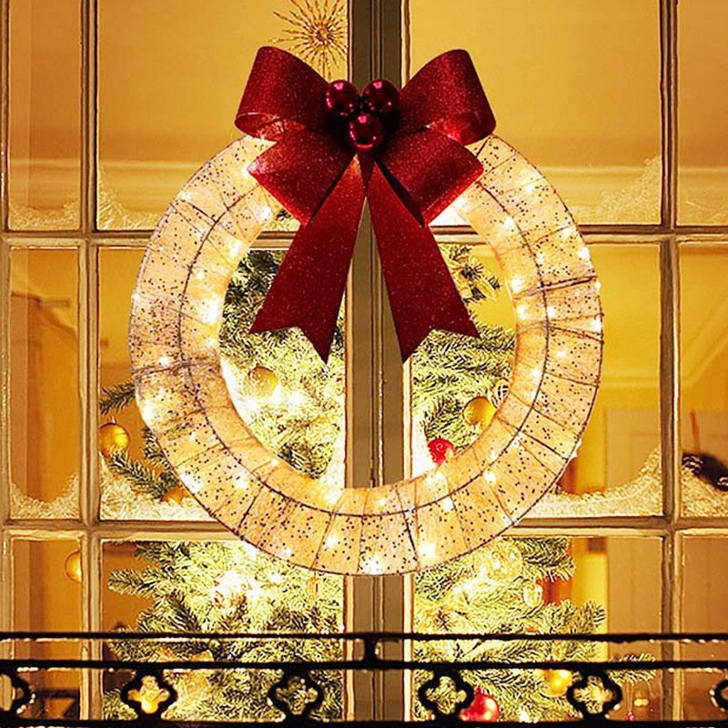 Lighted Christmas Door Wreath