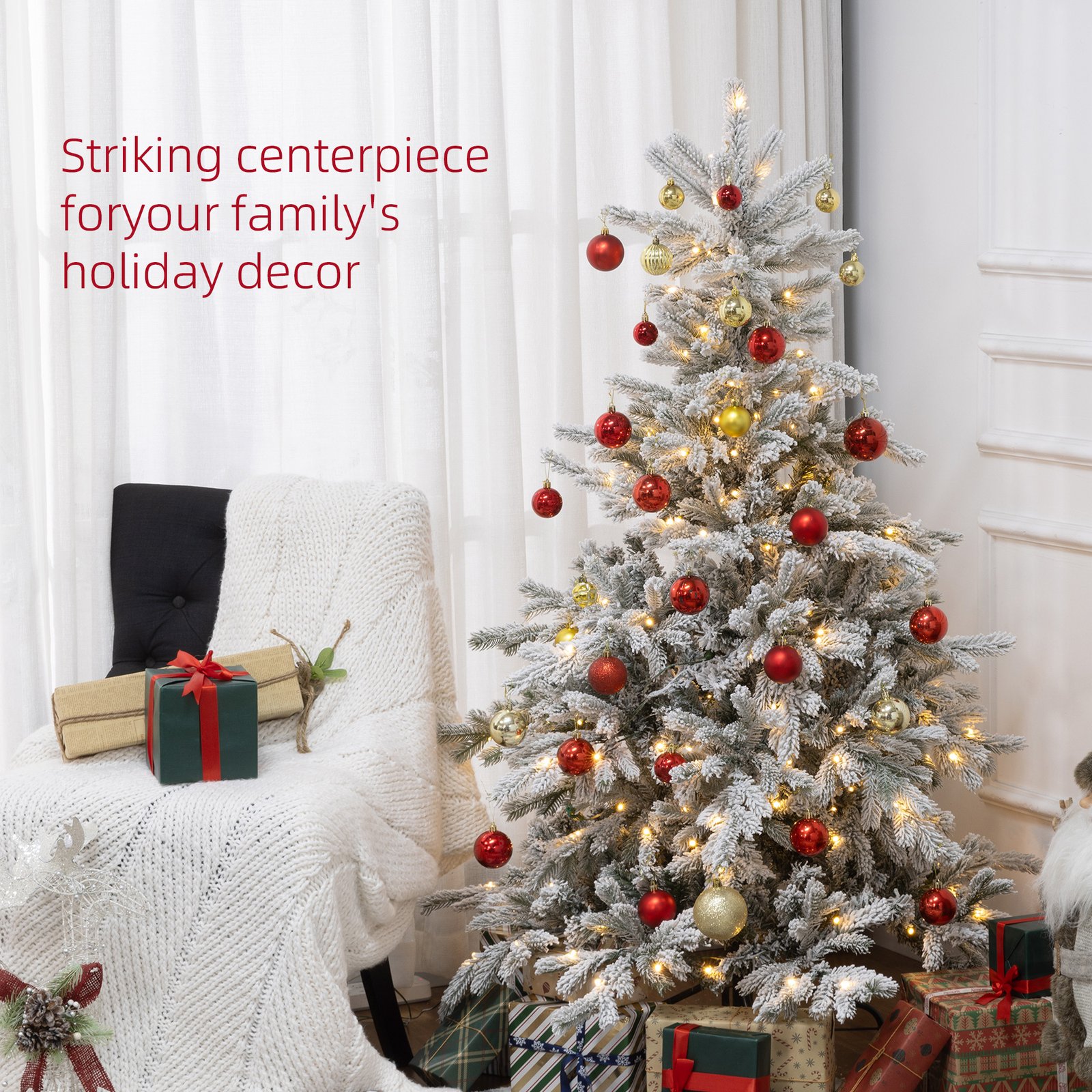 Artificial Prelit Christmas Tree with Warm LED Light and Snow Flocked Branches - Image 4