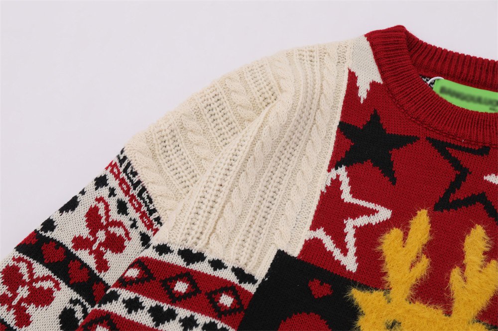 Christmas Cartoon Contrasting Color Jacquard Pullover Sweater - Image 2