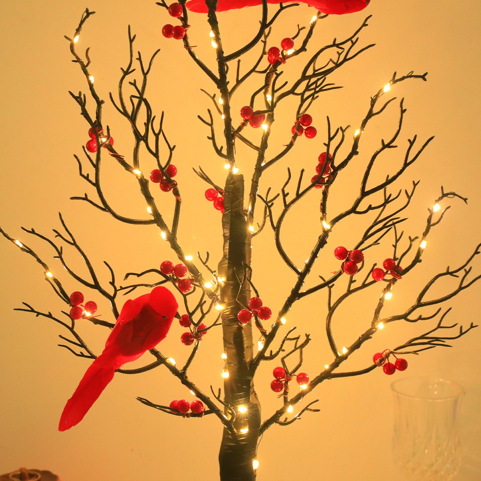 Lighted Mini Birch Tree Light LED Cardinals Christmas - Image 4