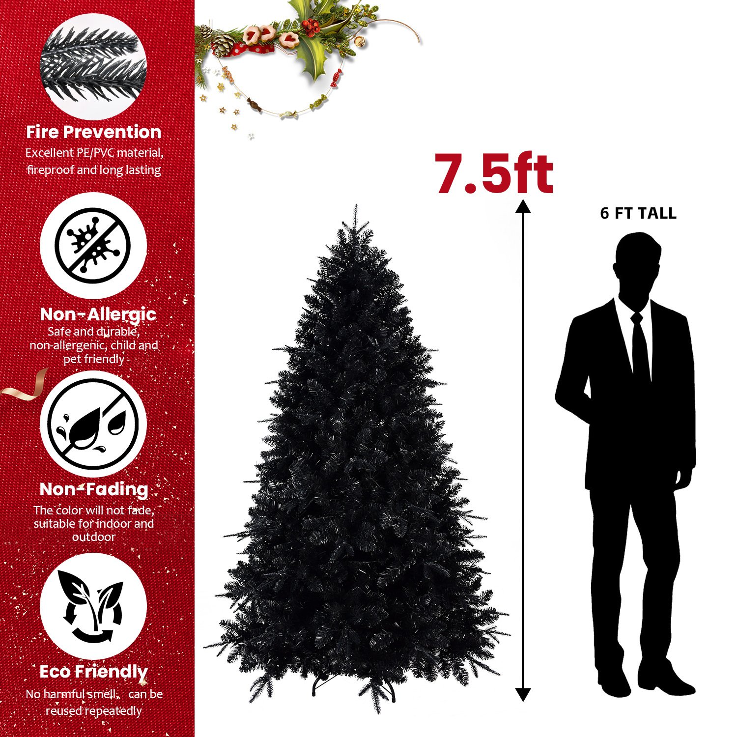 Prelit Black Christmas Tree With White Lights - Image 7