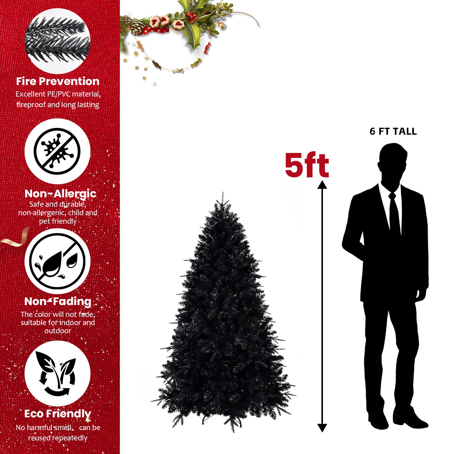 Prelit Black Christmas Tree With White Lights - Image 10