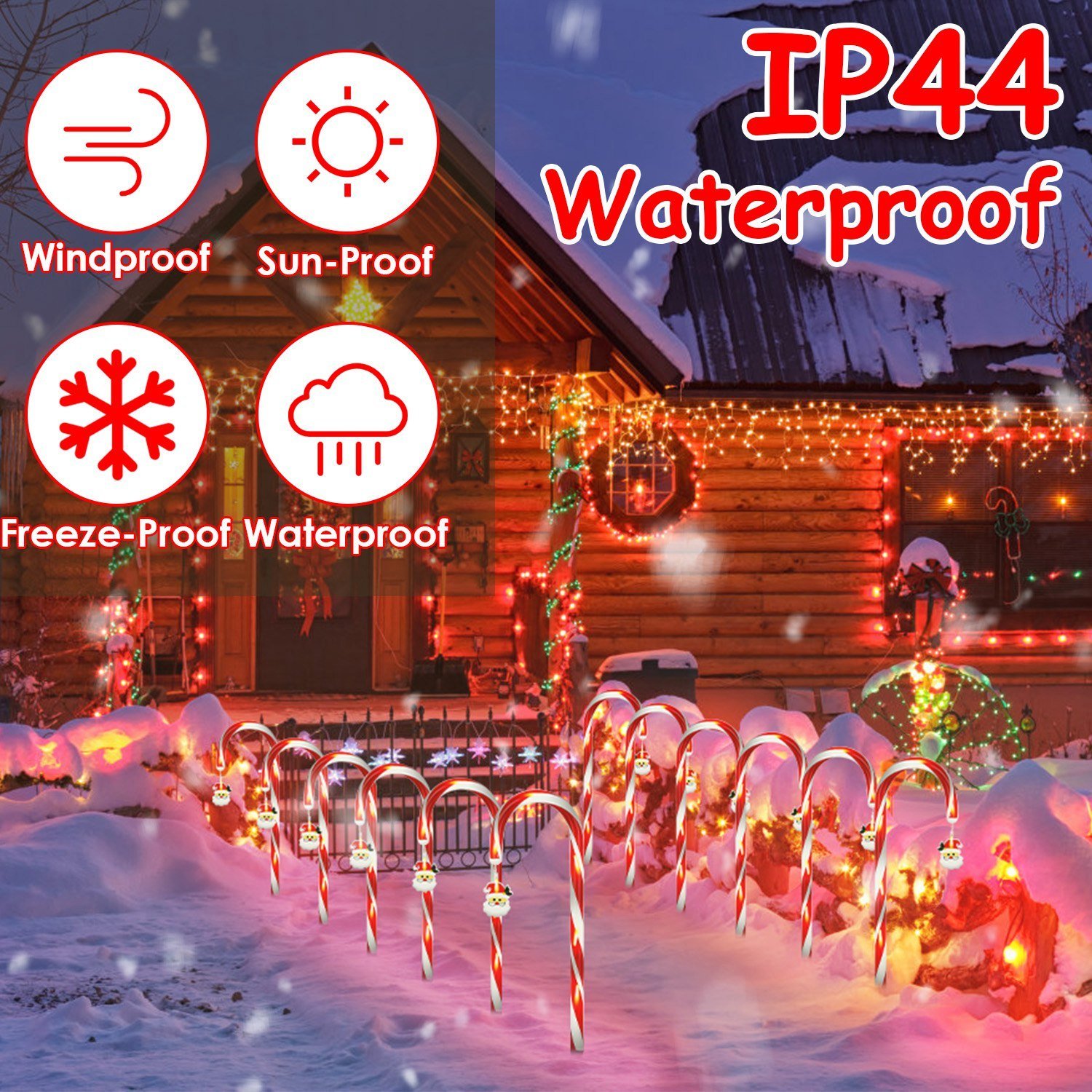 1Set Solar Christmas Candy Cane Lights With 12 Candies 72LEDs Outdoor - Image 5