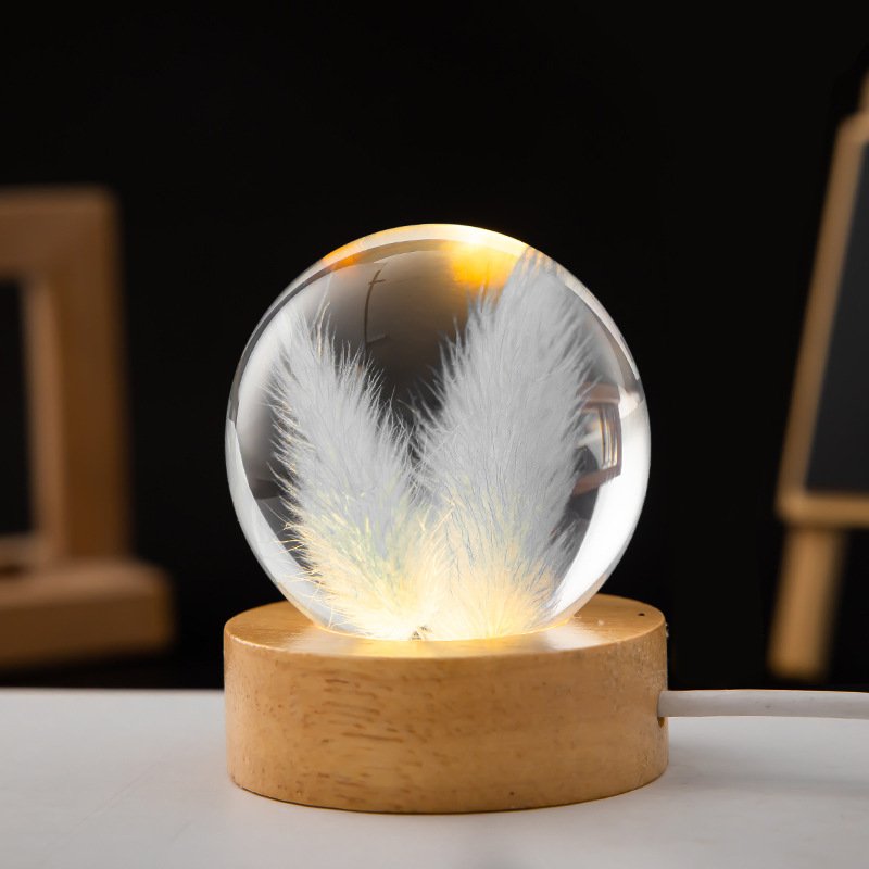 LED Night Light Flower Crystal Ball Children Night Lamp With Woodern Base - Image 6