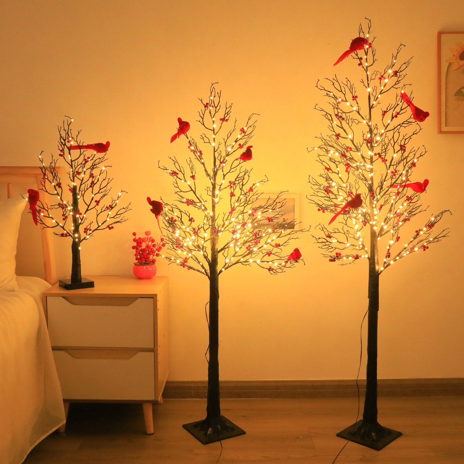 Lighted Mini Birch Tree Light LED Cardinals Christmas - Image 7