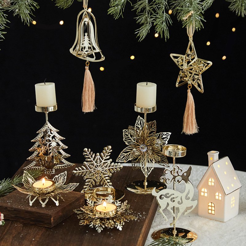 Romantic Christmas Wrought Iron Candlestick Candle Tray Decoration - Image 5