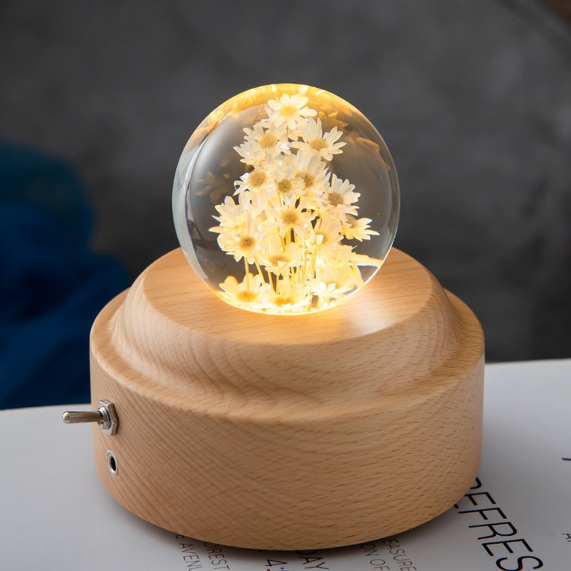 LED Night Light Flower Crystal Ball Children Night Lamp With Woodern Base - Image 5
