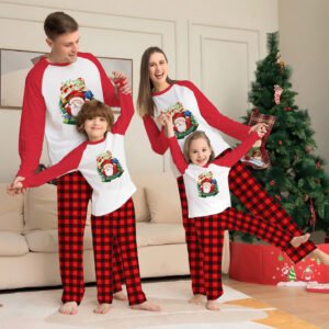 2024-2025 Christmas Parent-Child Clothes Set Long Sleeve T-Shirt Plaid Pants Family Matching Pajamas