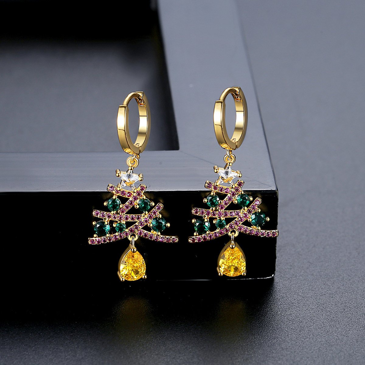 Shiny Rhinestone Christmas Tree Earrings - Image 2
