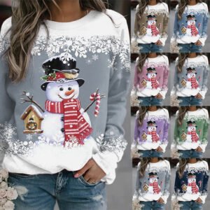 Snowman Printed Panel Loose Sweater