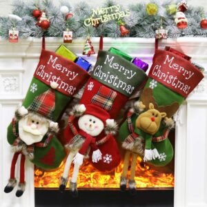 2024 New Year Xmas Big Stockings Set Decorations Christmas 3D Plush Big