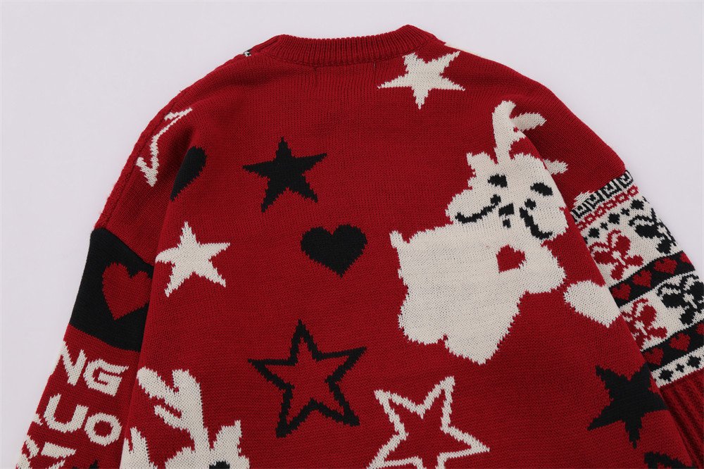 Christmas Cartoon Contrasting Color Jacquard Pullover Sweater - Image 8