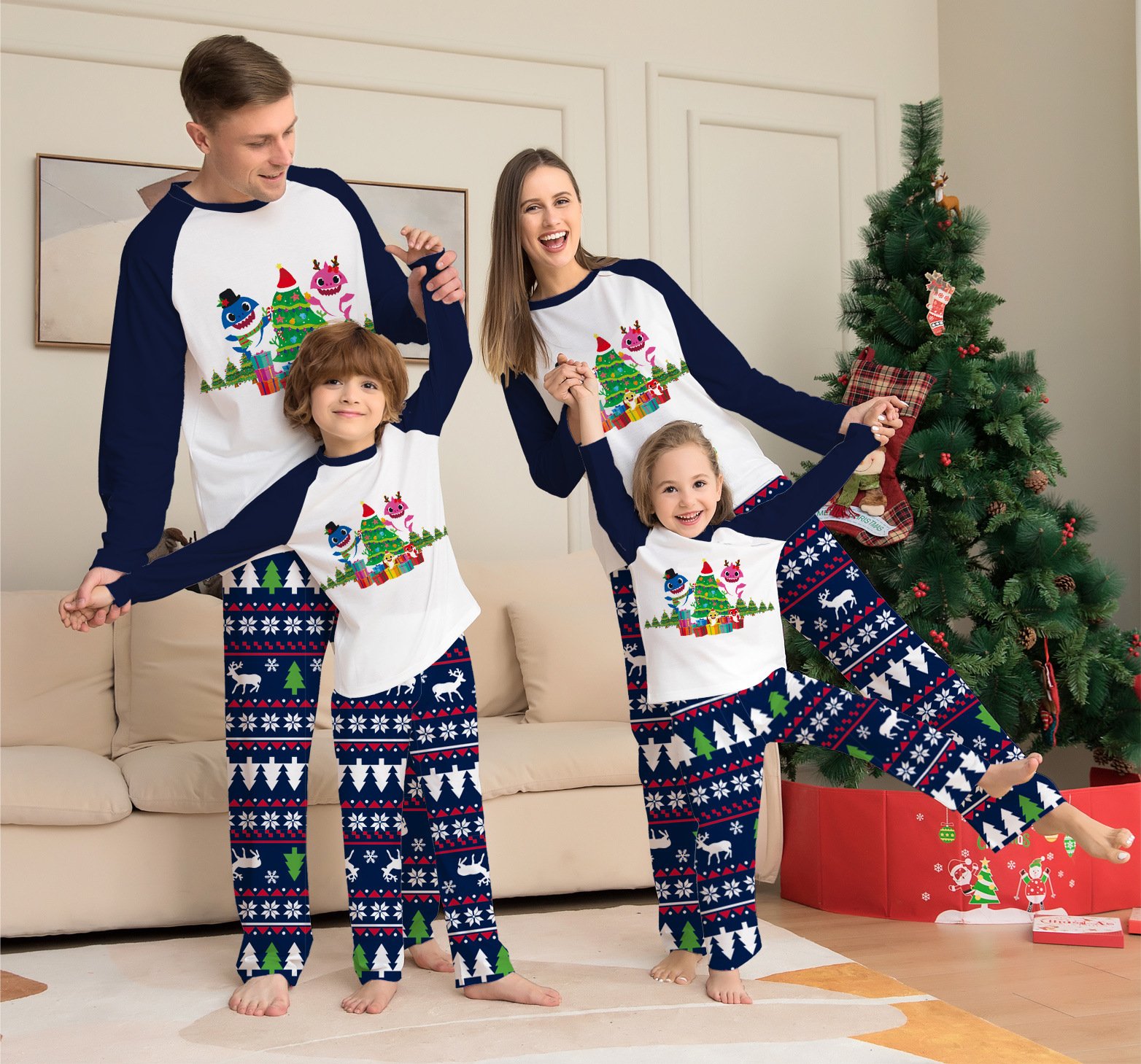 2024-2025 Family Matching Christmas Pajamas Set Xmas Long Sleeve Sleepwear Nightwear For Couples Kids Baby