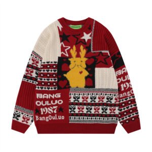 Christmas Cartoon Contrasting Color Jacquard Pullover Sweater