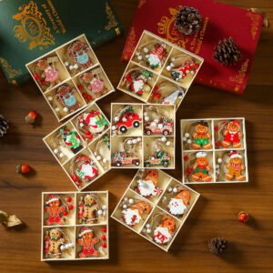 12 PCs Faceless Old Man Christmas Wooden Pendant Boxed