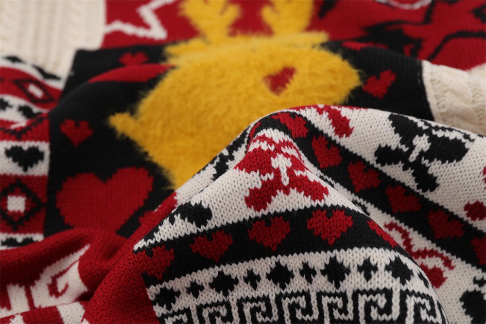 Christmas Cartoon Contrasting Color Jacquard Pullover Sweater - Image 7