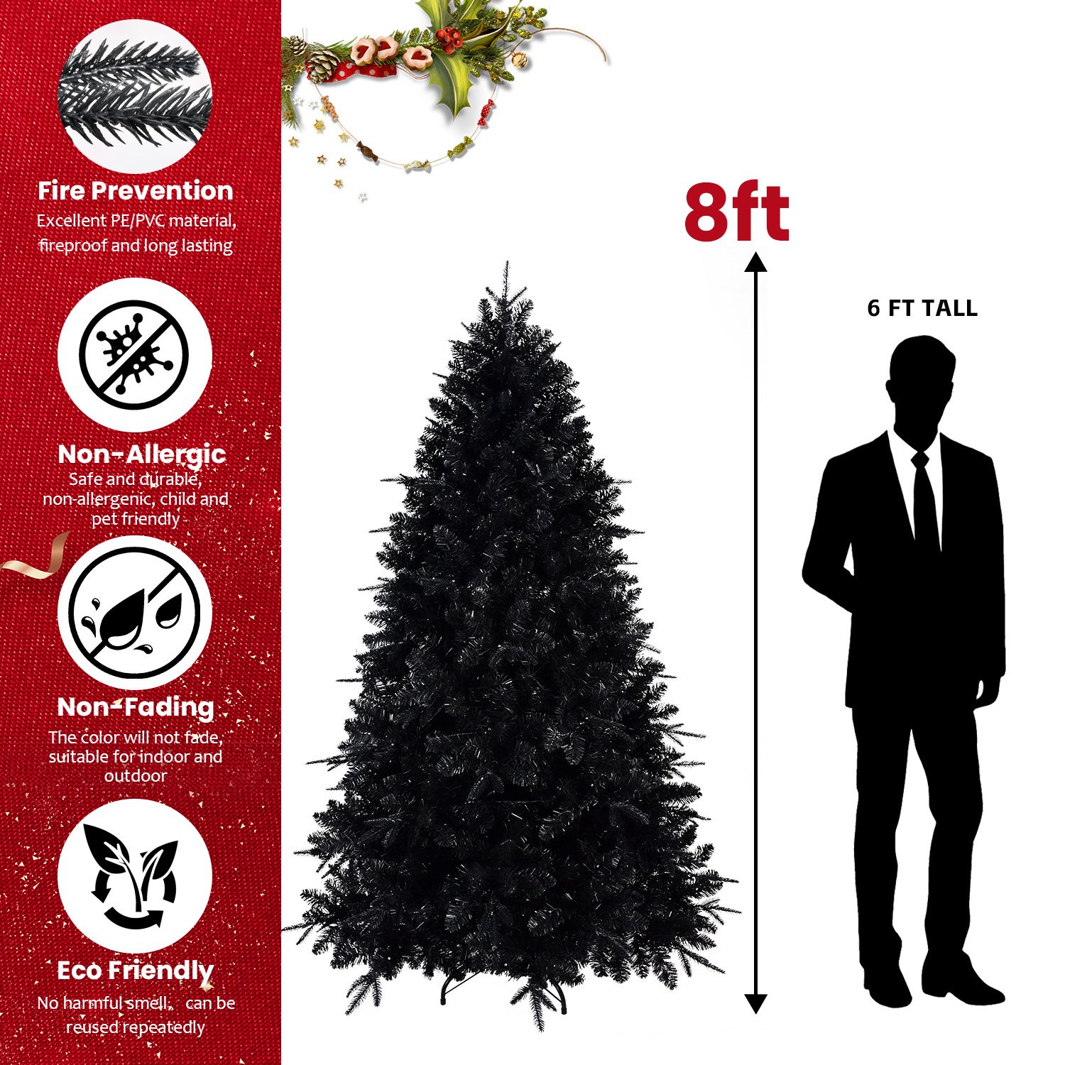 Prelit Black Christmas Tree With White Lights - Image 9