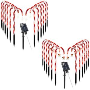 1Set Solar Christmas Candy Cane Lights With 12 Candies 72LEDs Outdoor