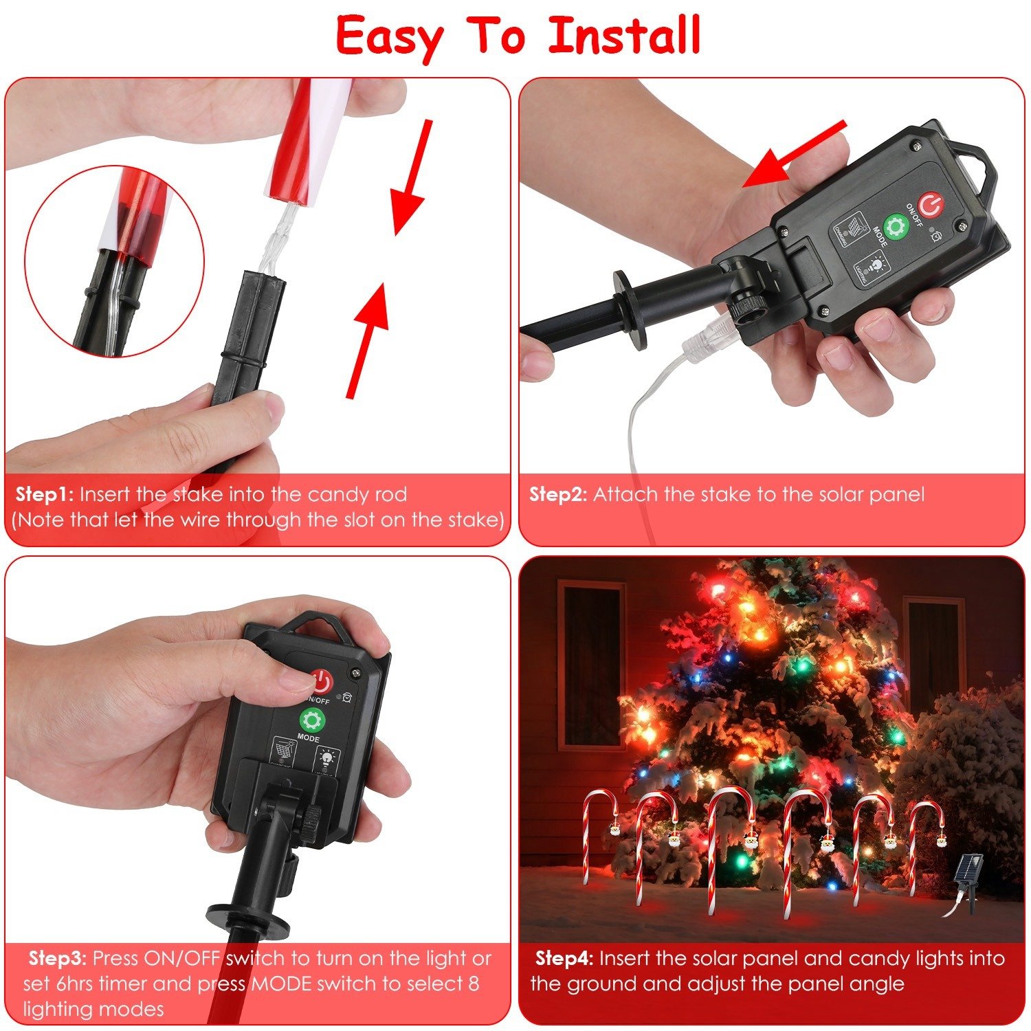 1Set Solar Christmas Candy Cane Lights With 12 Candies 72LEDs Outdoor - Image 9