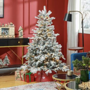 Artificial Prelit Christmas Tree with Warm LED Light and Snow Flocked Branches