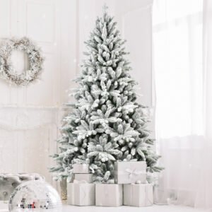 7ft PVC And PE Flocked Hinged Tree, Eco-friendly And Fire-resistant