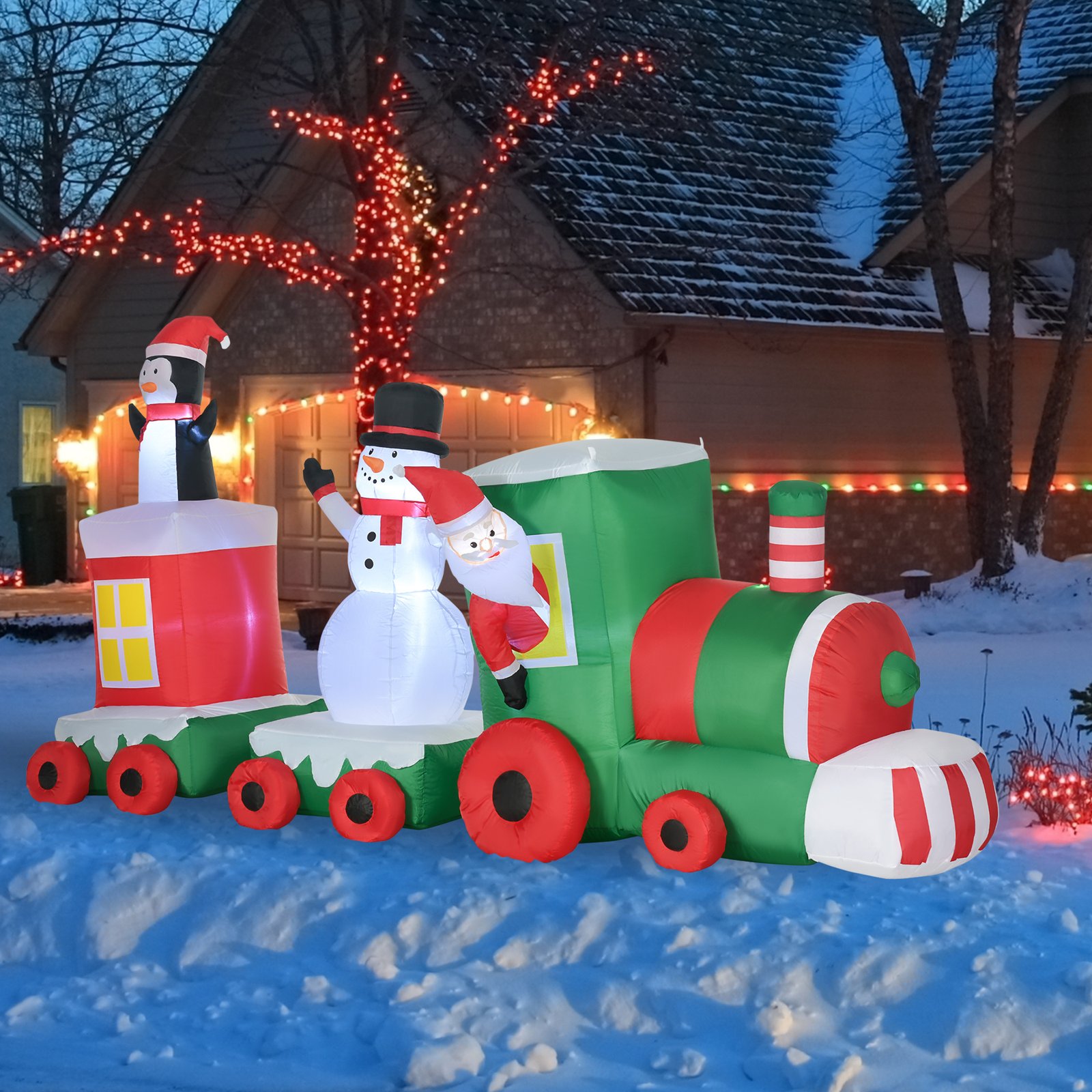 Christmas Inflatables Outdoor Decorations Holiday Train with Santa - Image 3