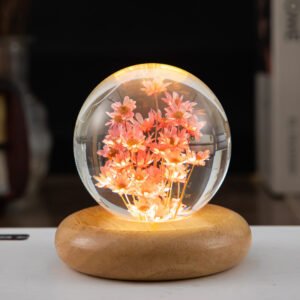 LED Night Light Flower Crystal Ball Children Night Lamp With Woodern Base