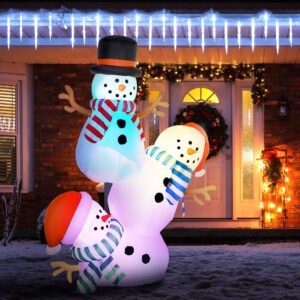 8.2' Inflatable Three Stacked Snowmen w/ LED Lights