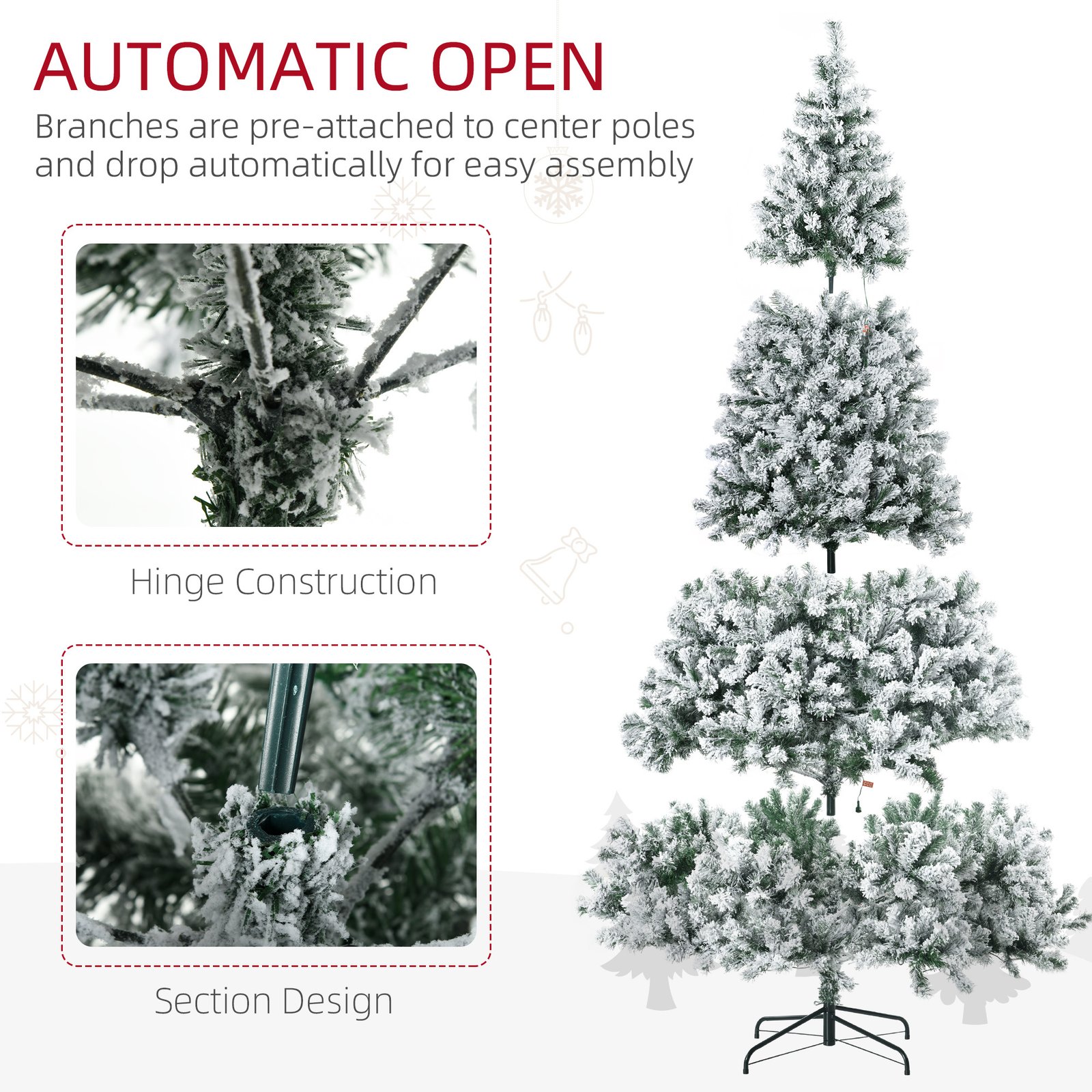 9' Artificial Snow Christmas Trees with Frosted Branches - Image 7