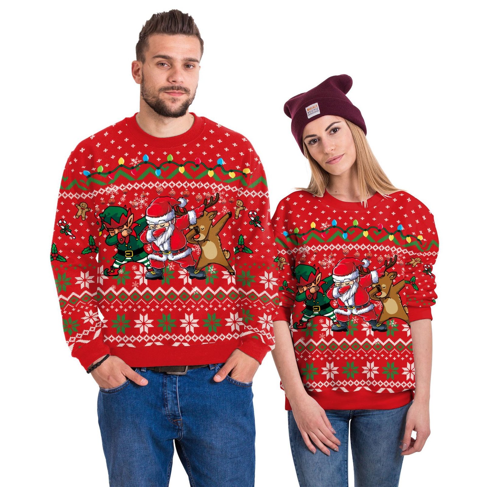 Men And Women Digital Printing Christmas Round Neck Sweater Tops - Image 8