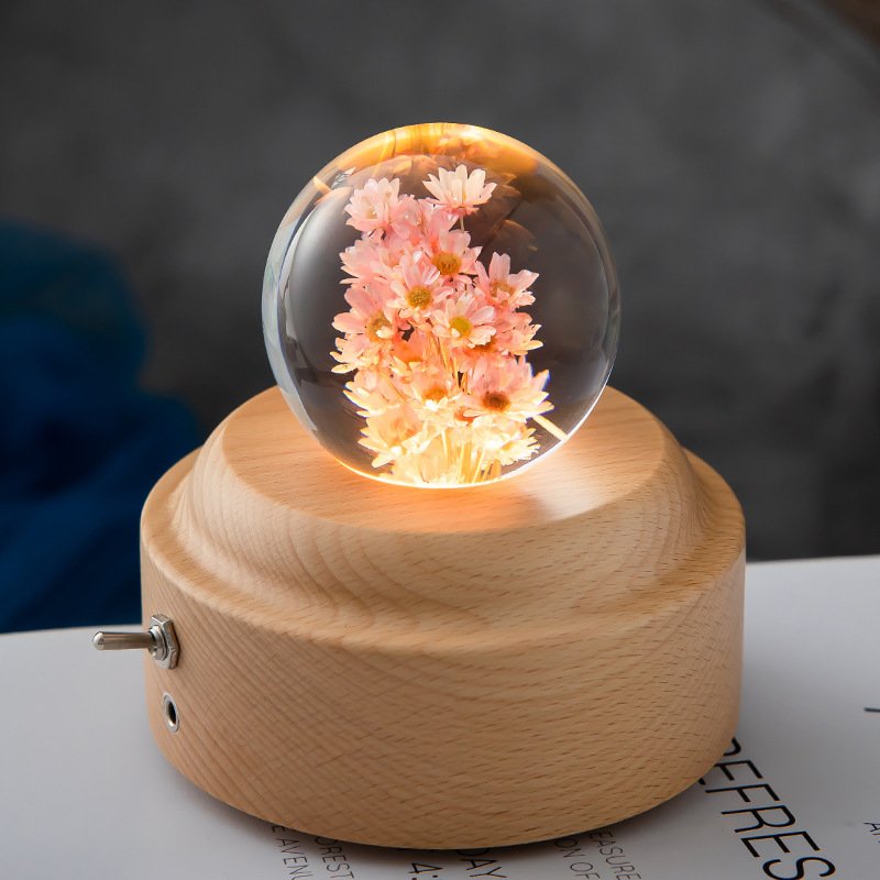 LED Night Light Flower Crystal Ball Children Night Lamp With Woodern Base - Image 9