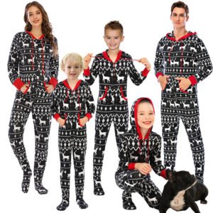 2024-2025 New Christmas Home Wear Pajamas One-piece Parent-child Outfit Elk Snowflake