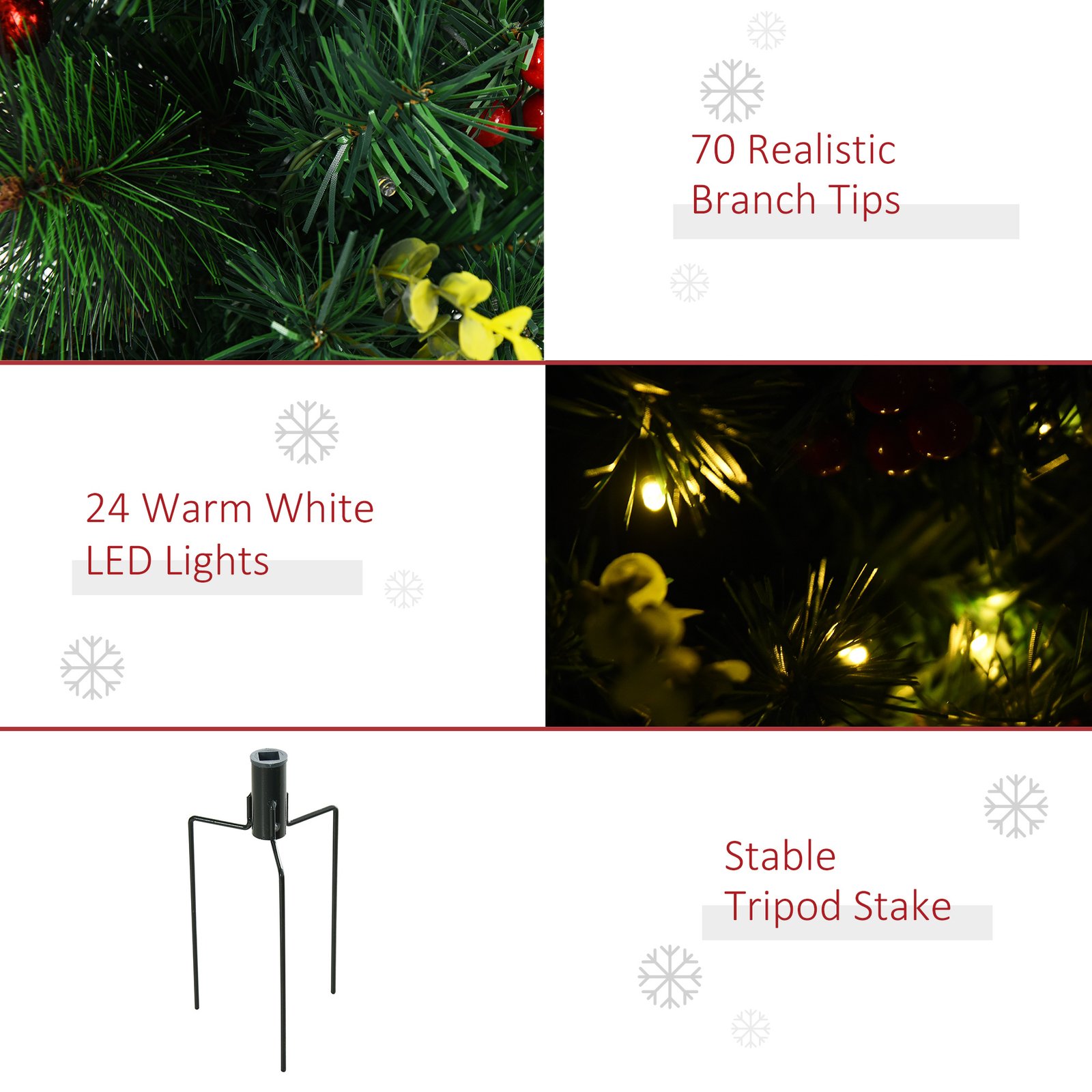 Christmas Tree 2-Pack Outdoor Pre-Lit Artificial Pine Cordless with 24 Warm Lights and Stakes - Image 5