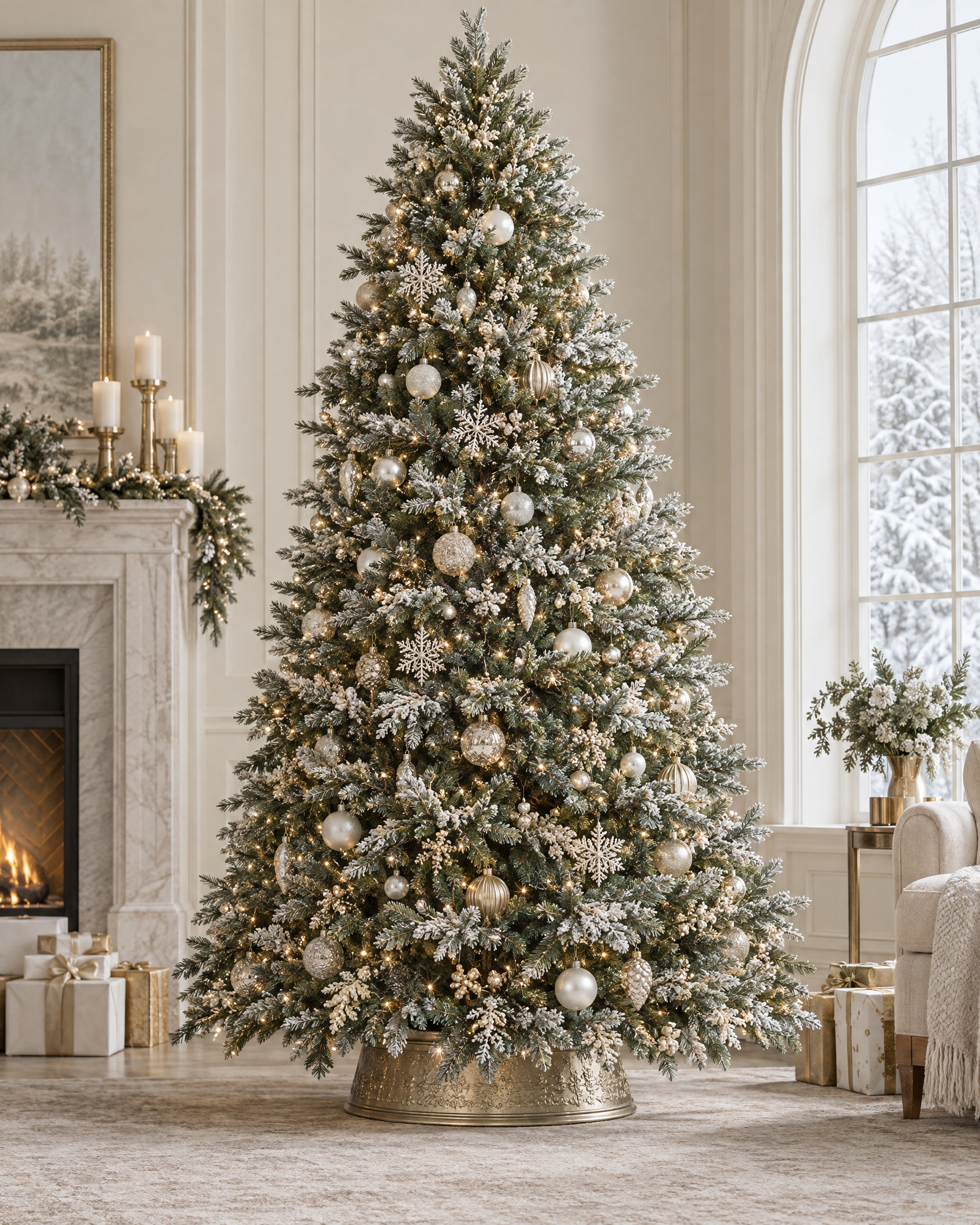9' Artificial Snow Christmas Trees with Frosted Branches